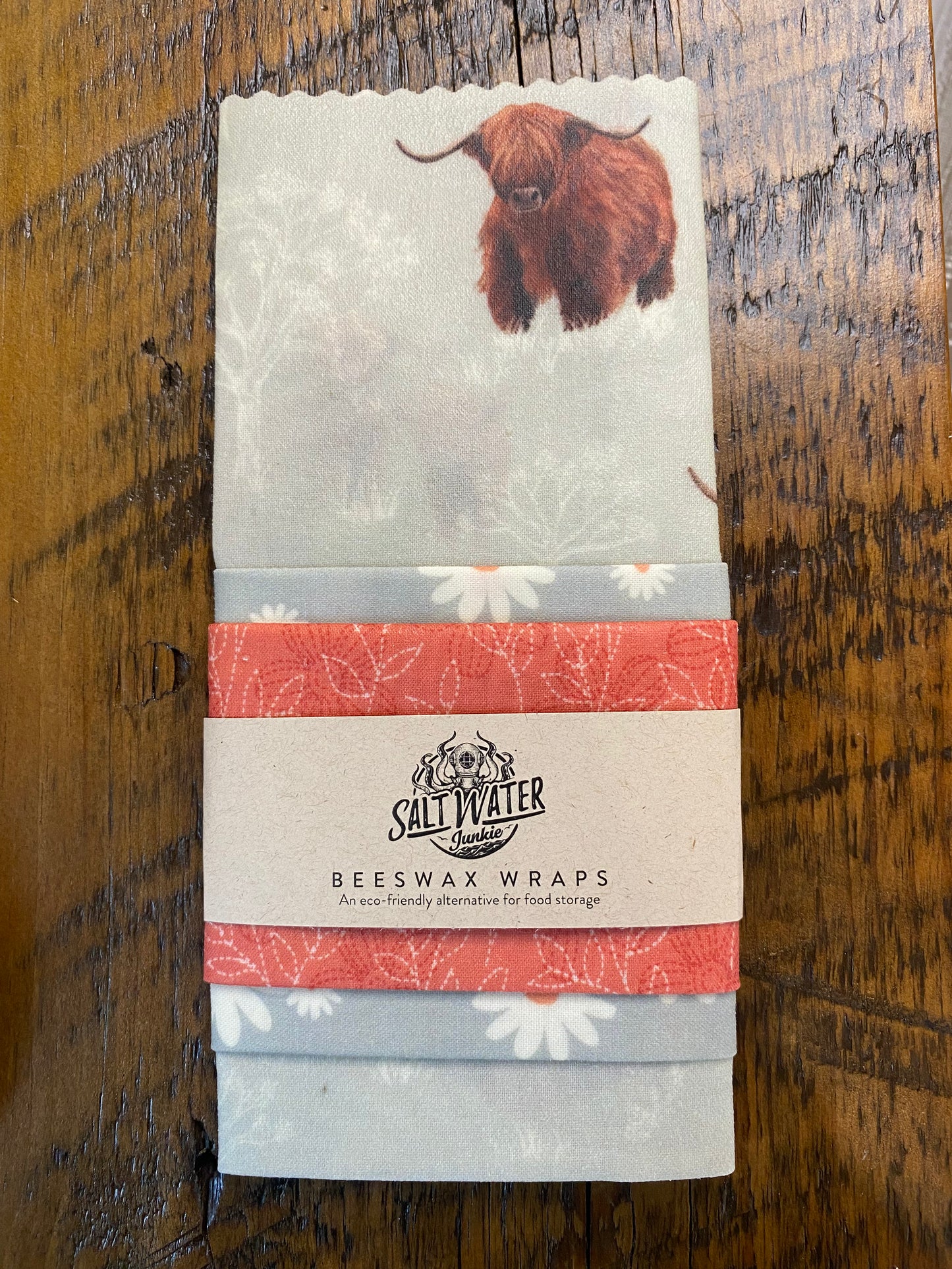 Daisy Highland Cow - Trio Set Of Beeswax Food Wraps